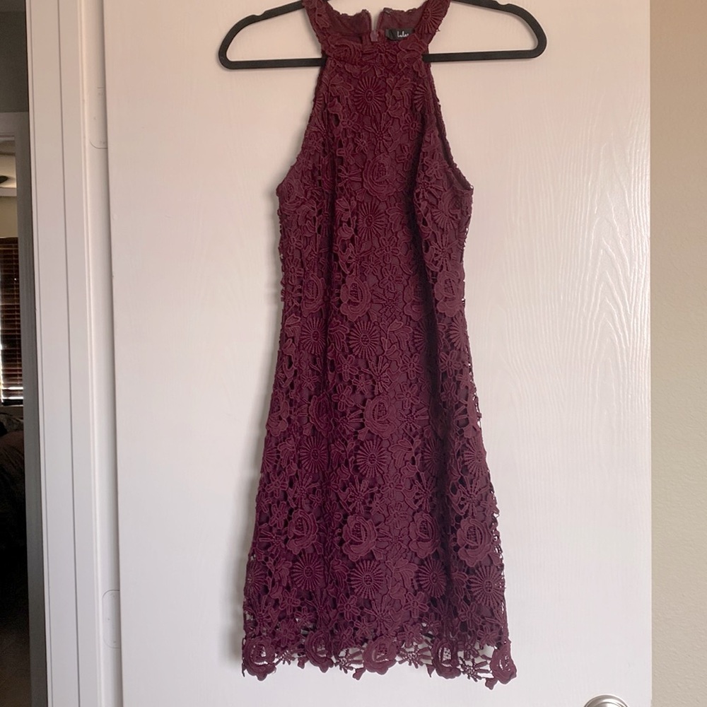 Lulus Burgundy Lace Mini Halter Dress